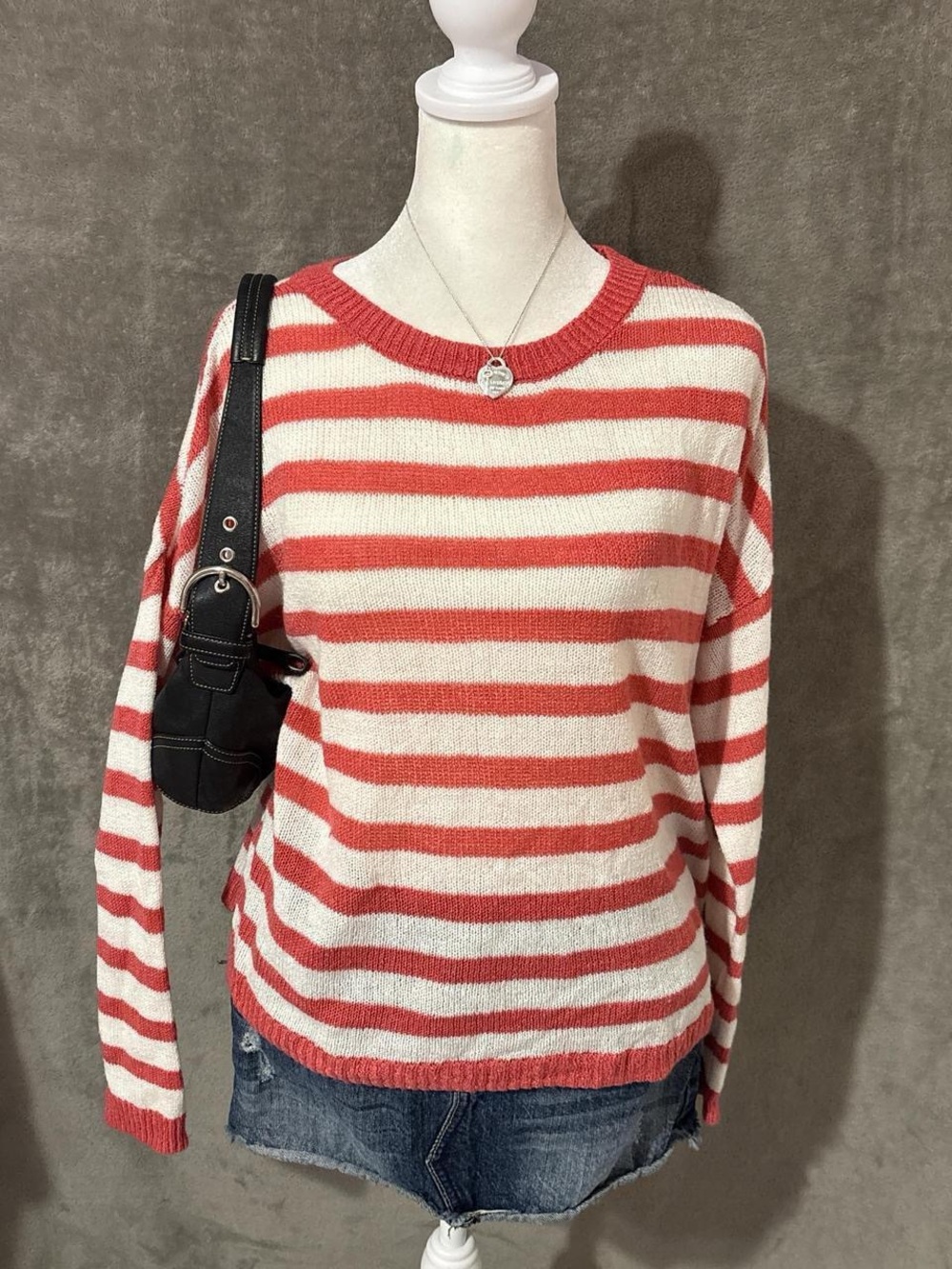 Y2k Pink and White Striped Oversized Slouchy Sweater